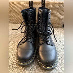 Dr Martens 1460 Leather Combat Boots with Yellow Stitching - Size 10